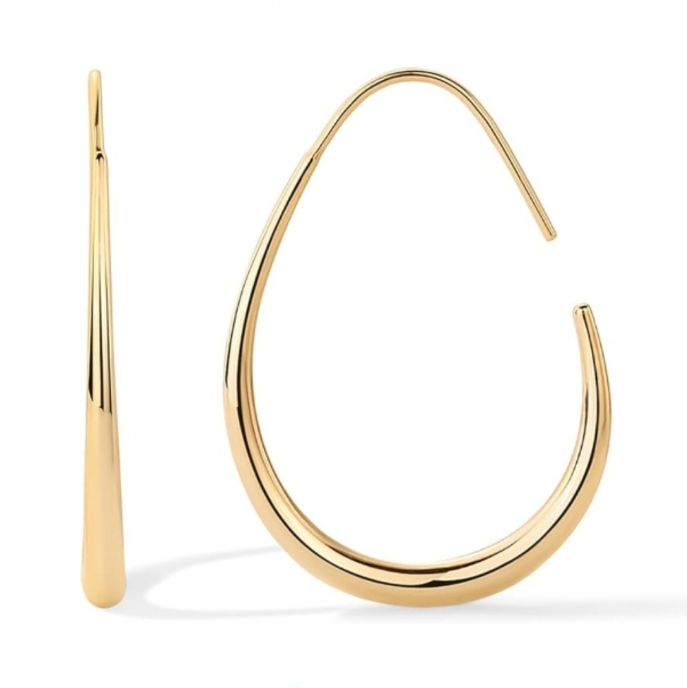 14K Gold Plated 925 Sterling Silver Post Lightweight Teardrop Hoop Earrings